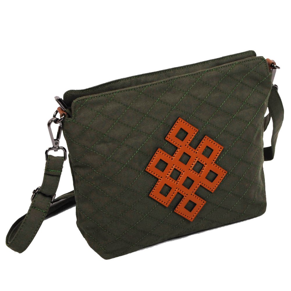 Tibetská kabelka crossbody Tharpa tmavě šedozelená