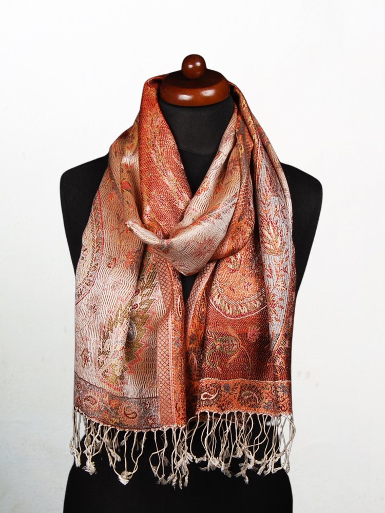 Hedvábná šála Super střední smetanová s červenou