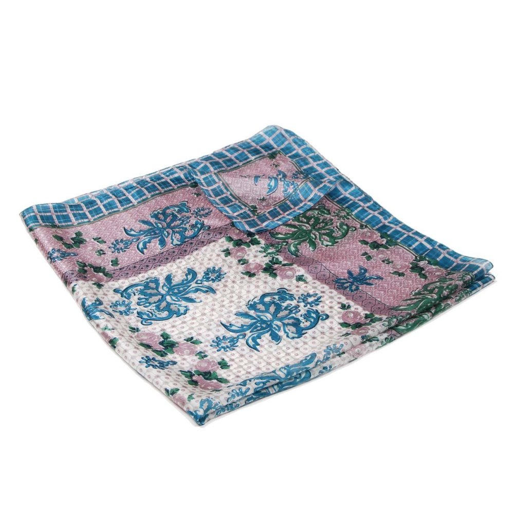 Hedvábný šátek s potiskem s šedofialovou a tmavě tyrkysovou