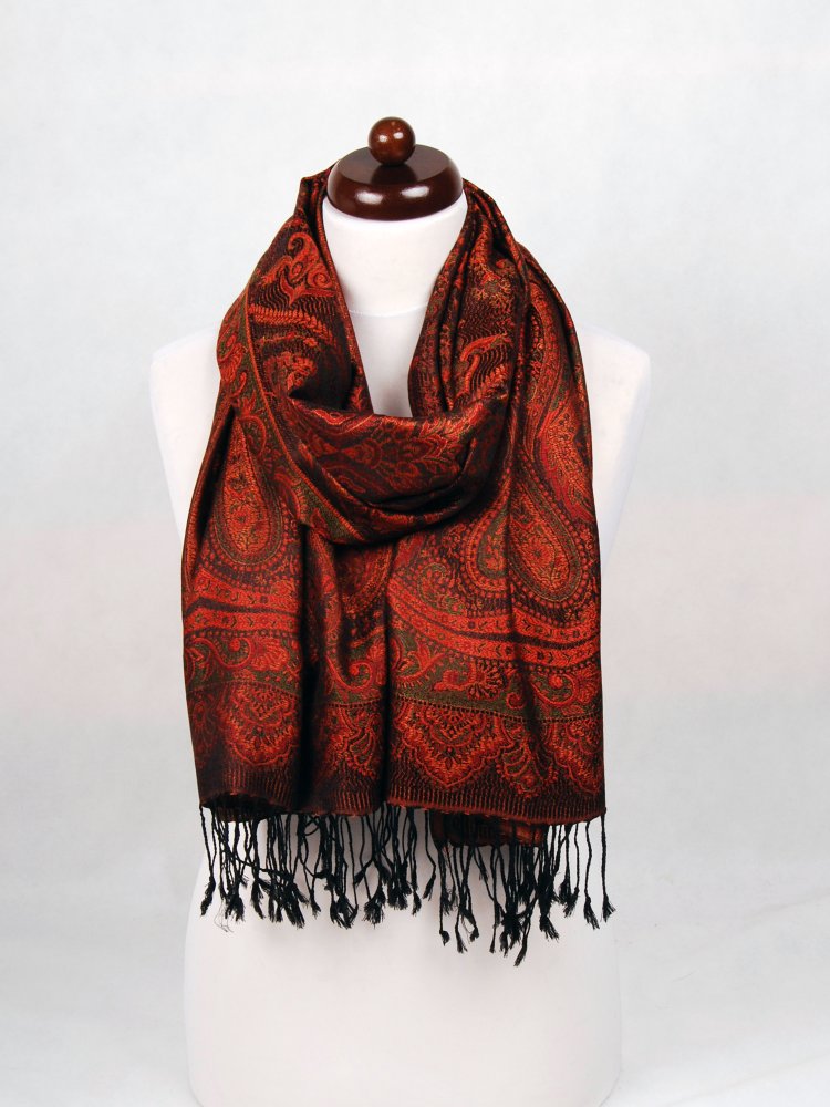 Hedvábná šála Super velká Drolma černo-měděná