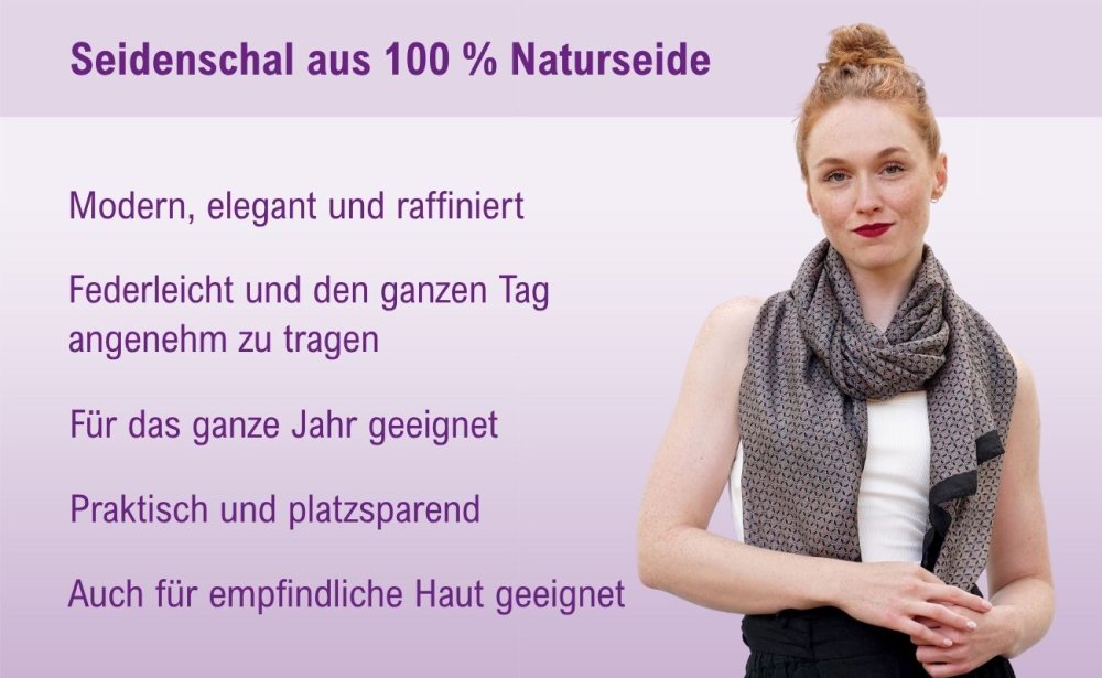 Großer Seidenschal mit geometrischem Muster grau-schwarz mit Orange