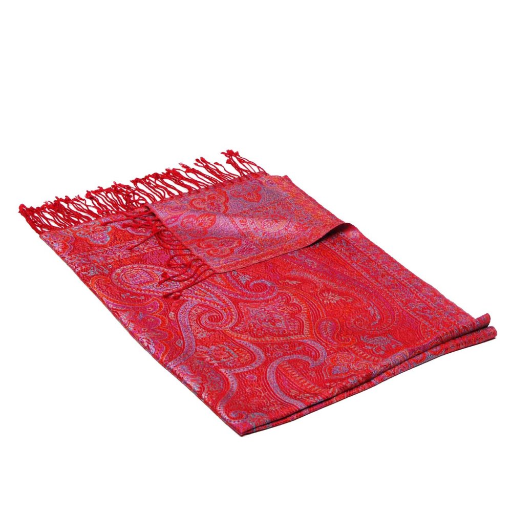 Hedvábná šála Super velká červená s fialovou