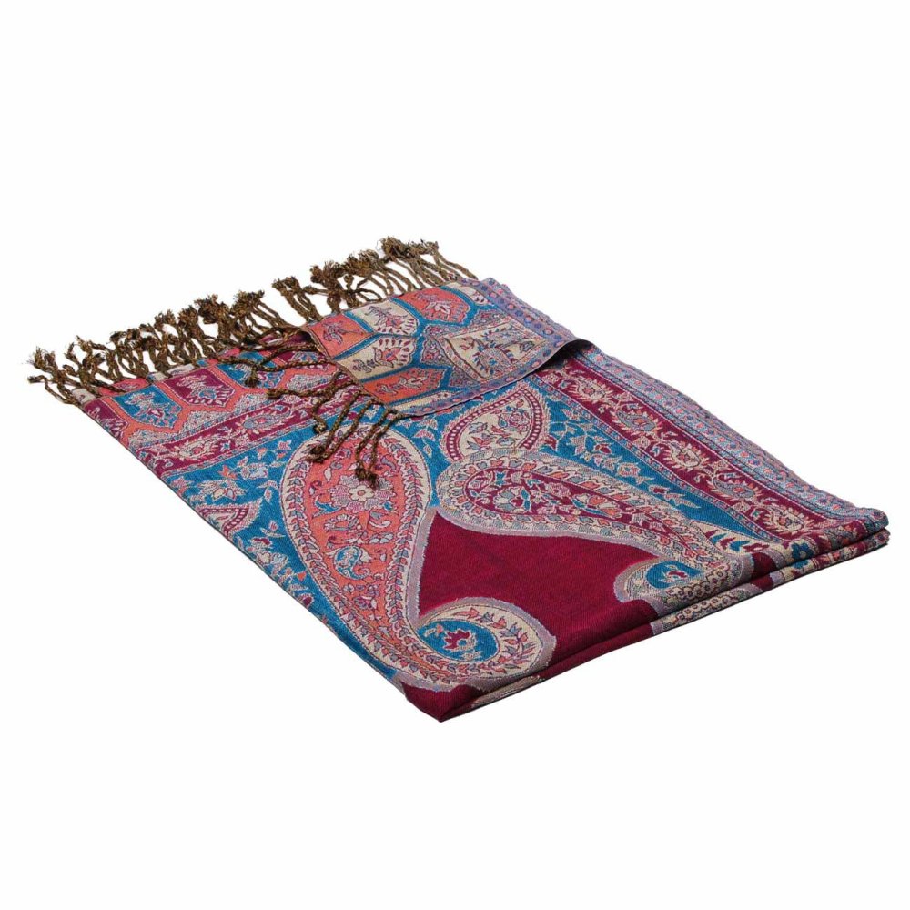 Prostříhávaná šála z viskózy s magentou a tyrkysovou