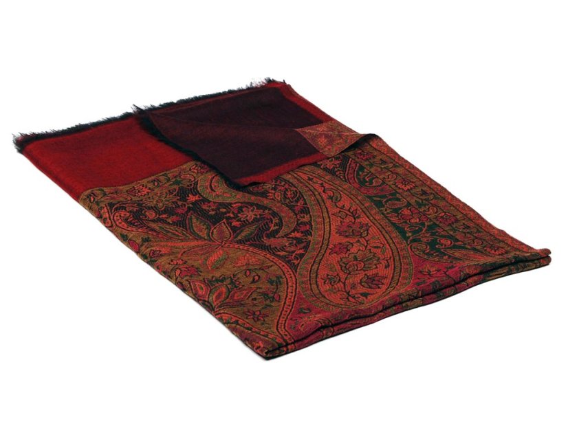 Kaschmirische Pashmina Khani Jamawar exklusiv mit Bordeaux und Magenta
