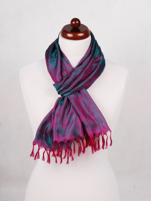 Seidenschal aus Varanasi in Magenta mit Dunkelgrün