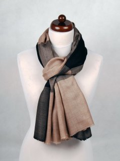 Kašmírská vlněná pašmína exclusive světle hnědo-černá