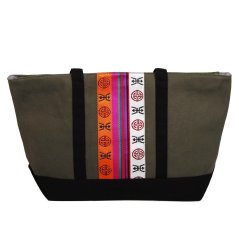 Tibetská kabelka Shopper Thogme šedozelená