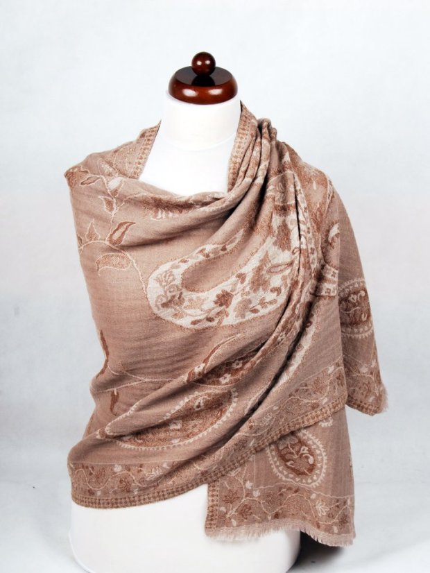 Šála z merino vlny světle hnědá