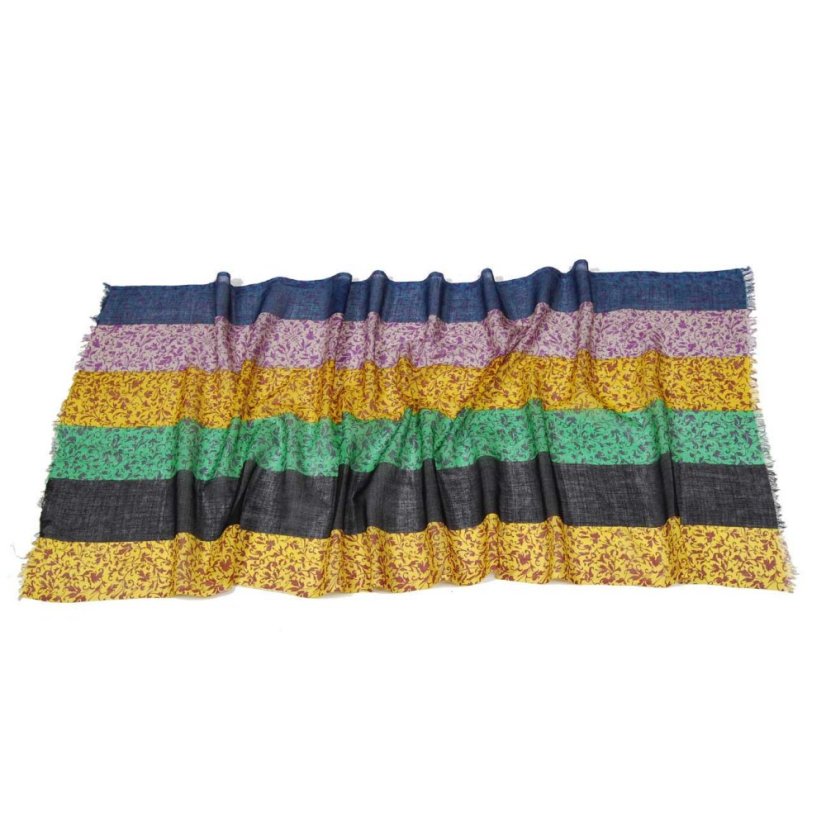 Schal aus Viskose dünn mit Schwarz, Gelb und Dunkellila