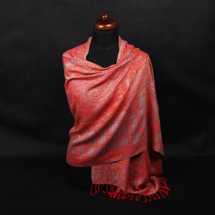 Šála z viskózy Kani červená se světle modrou