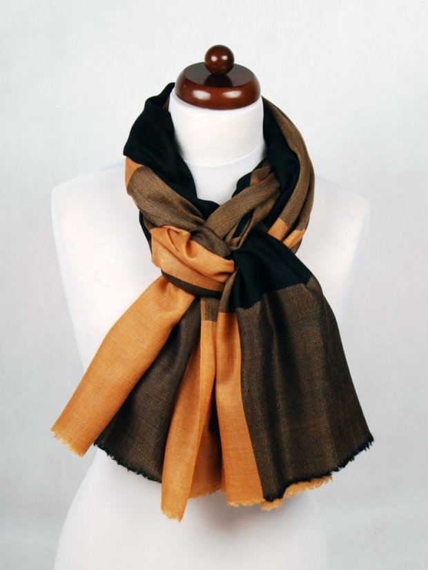 Kašmírská vlněná pašmína exclusive zlato-černá