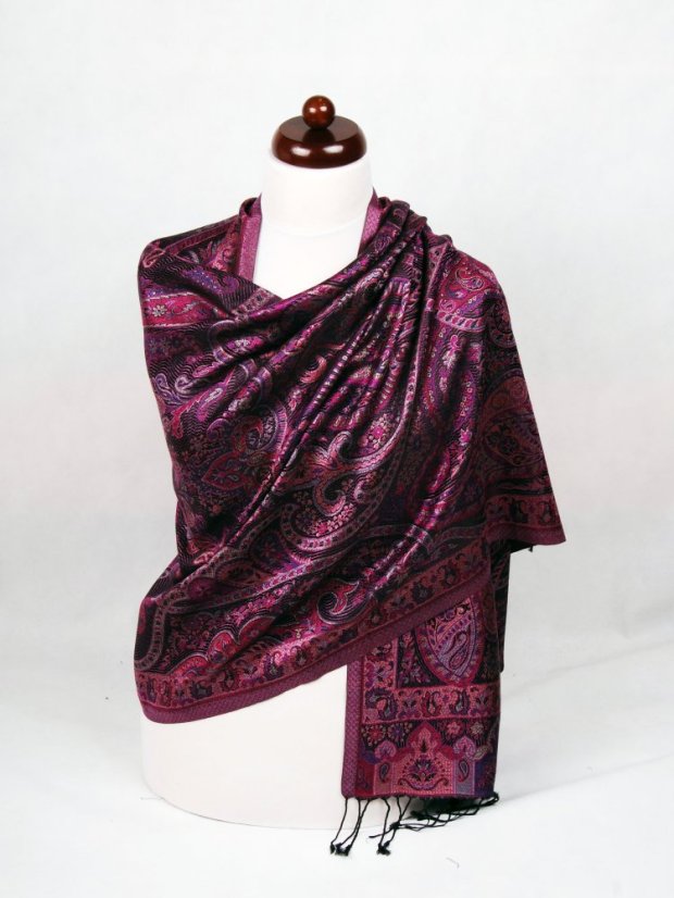 Hodvábny šál Super veľký čierno-fialový