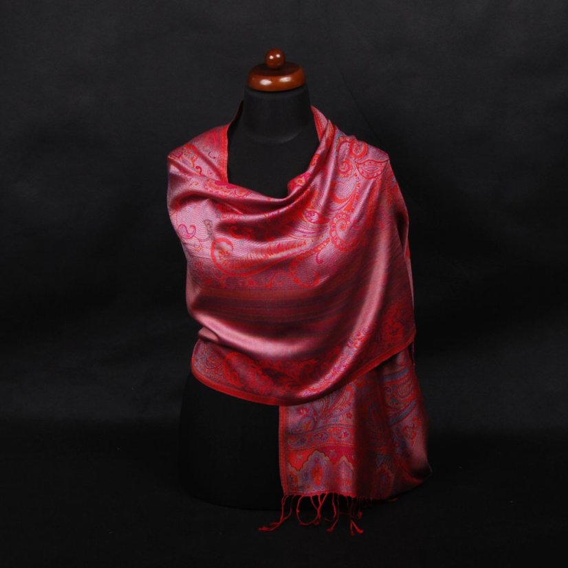 Hodvábny šál Super stredný červený s ružovou