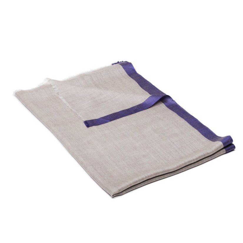 Kaschmirische Pashmina exklusiv graubeige mit Seide in Blau