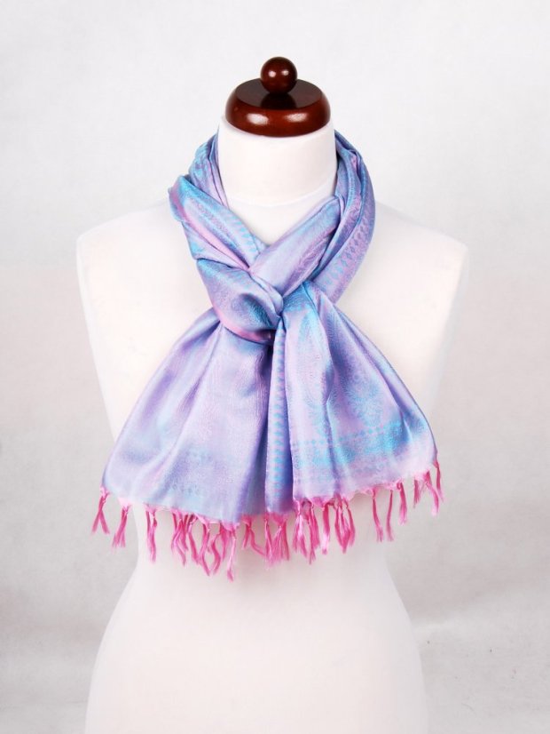 Hodvábny šál z Váránasí ružovo-svetlomodrý