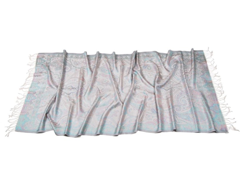 Seidenschal Super groß cremefarben-türkis