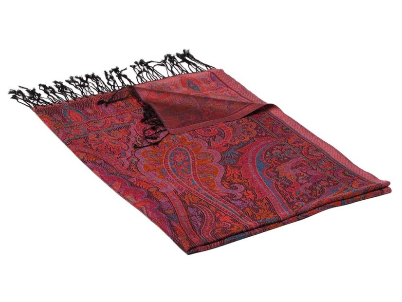 Schal aus Viskose und Seide schwarz mit Magenta und Orange