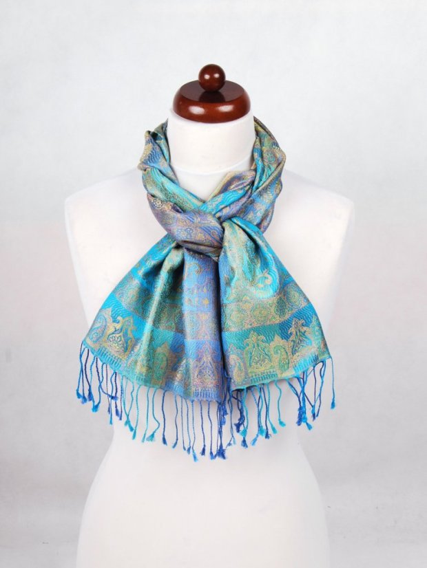 Seidenschal Super blau-türkis mit Gelb