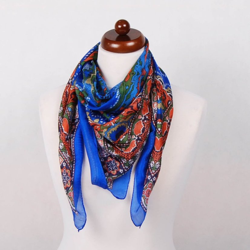 Seidentuch mit Aufdruck blau mit Dunkelorange