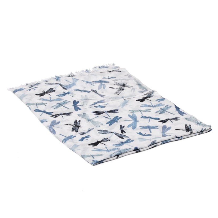 Schal aus Viskose dünn weiß mit Graublau