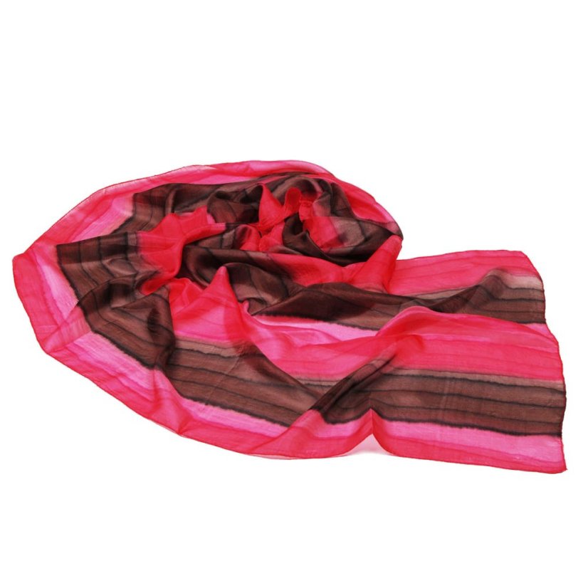 Hedvábná malovaná šála růžovo-tmavě hnědá