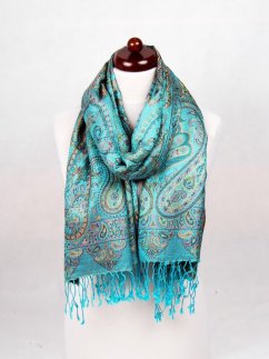 Hodvábny šál Super veľký tyrkysový so žltou farbou