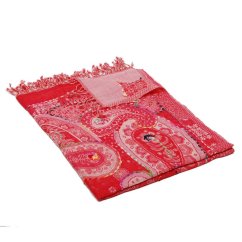 Šála z merino vlny s vyšíváním červeno-růžová se smetanovou