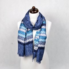 Šál z viskózy a hodvábu s pruhmi modrý s bielou a čiernou farbou