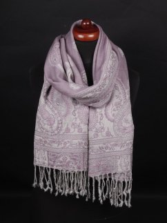 Šála z merino vlny šedofialovo-smetanová