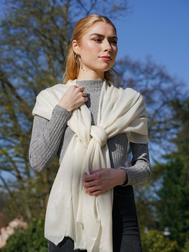 Pashmina-Wollschal Self cremefarben