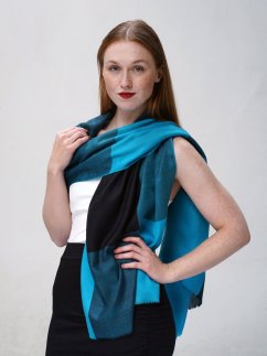 Kašmírska vlnená pašmína exclusive tyrkysovo-čierna