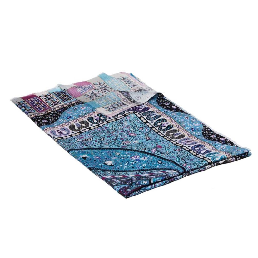 Schal aus Viskose und Seide mit Aufdruck mit Hellblau-Grau und Lila