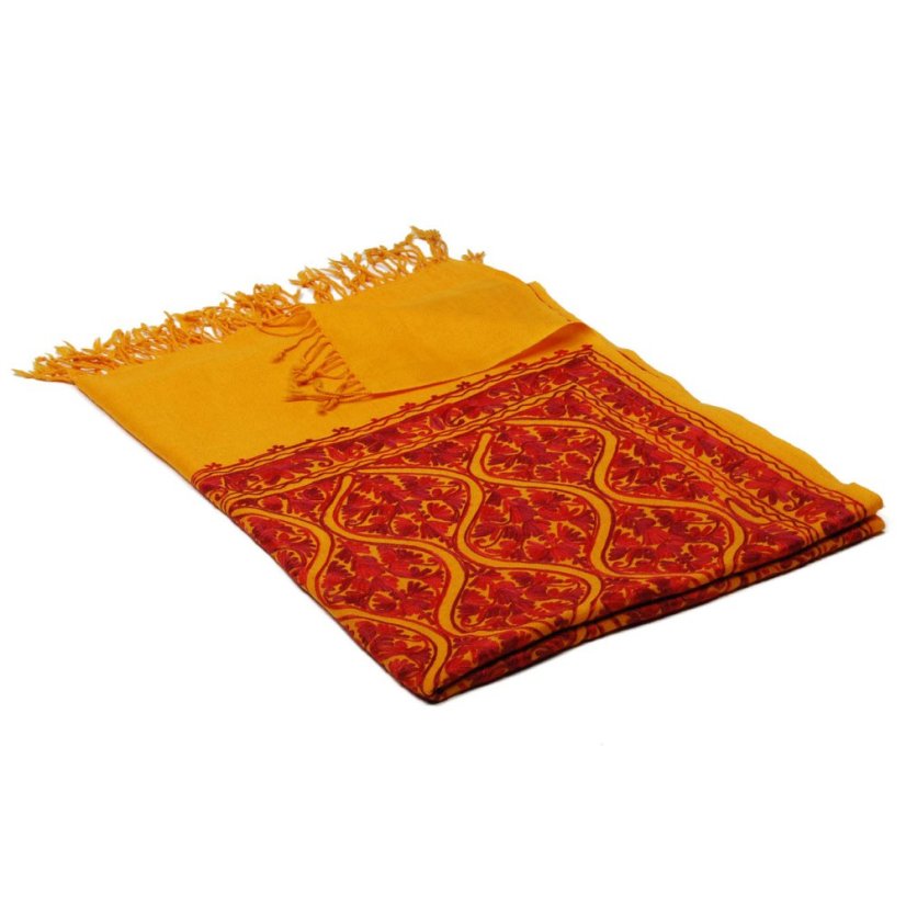 Kaschmirischer Wollschal Jate M dunkelgelb mit Bordeaux