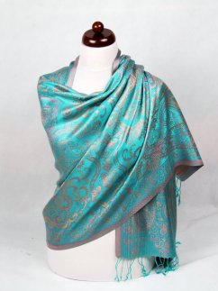 Hodvábny šál Super veľký tyrkysovozelený s ružovou farbou