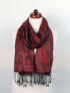 Seidenschal Super mittelgroß schwarz mit Kupfer-Farbe und Lila