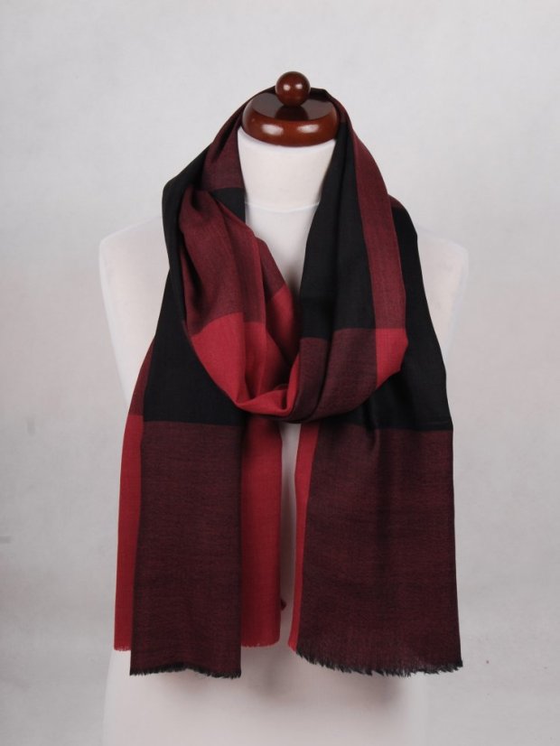 Kašmírska vlnená pašmína exclusive tmavočerveno-čierna