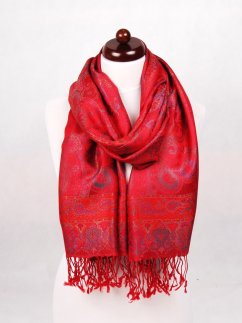 Hodvábny šál Super veľký červený s tmavozelenou farbou