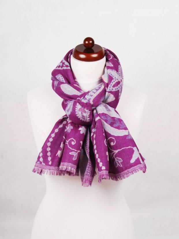 Šála z merino vlny fialová se světle modrou