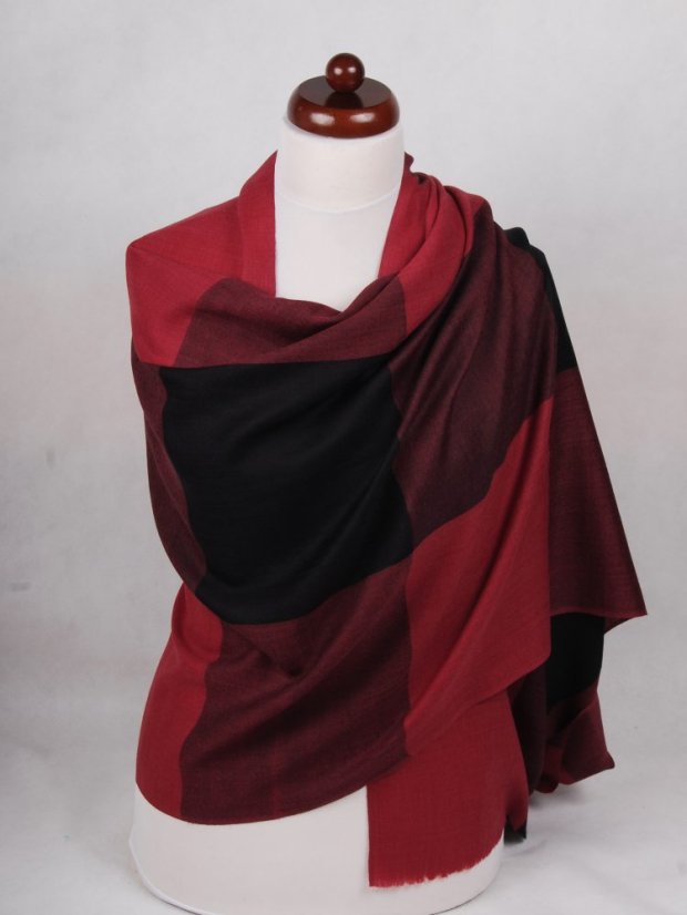 Kašmírska vlnená pašmína exclusive tmavočerveno-čierna