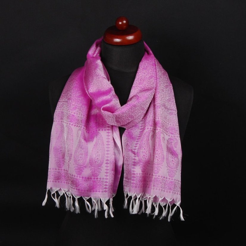 Seidenschal aus Varanasi lila-weiß