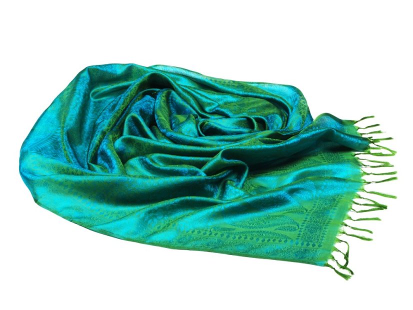 Hedvábná šála z Váránasí zeleno-tyrkysová