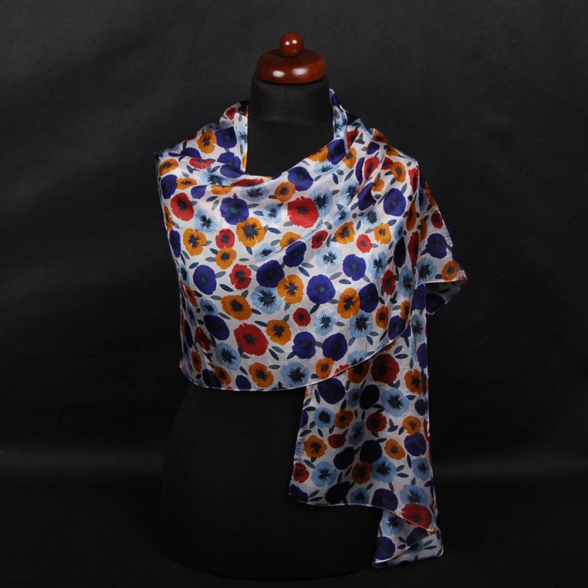 Seidenschal mit Aufdruck mit Dunkelblau und Dunkelgelb