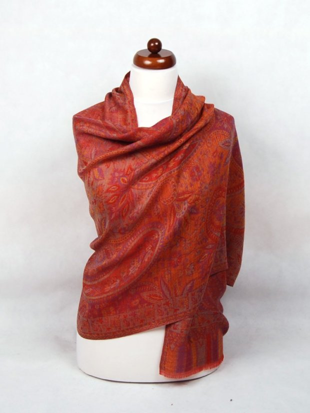 Kašmírská vlněná pašmína Khani Jamavar exclusive červená