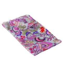 Hedvábná šála s potiskem šedomodrá s růžovou