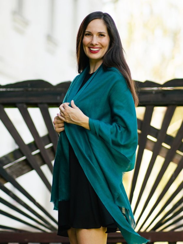 Pashmina-Wollschal Self in Smaragdgrün