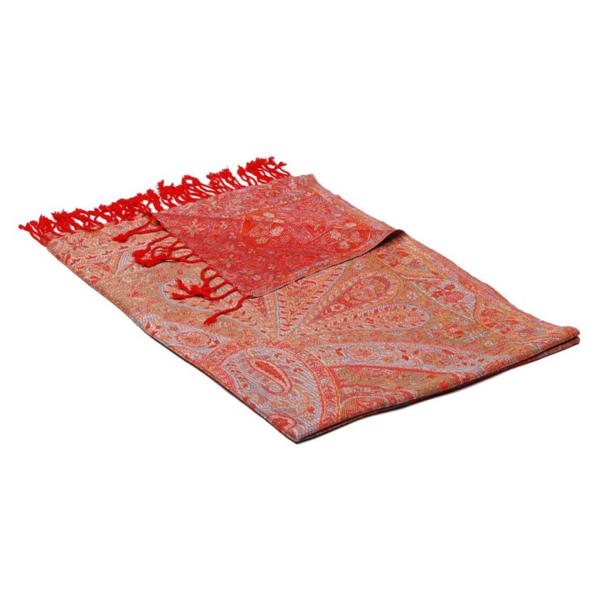 Šála z viskózy Kani červená se světle modrou