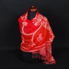 Schal aus Merinowolle rot mit Weiß und Orange