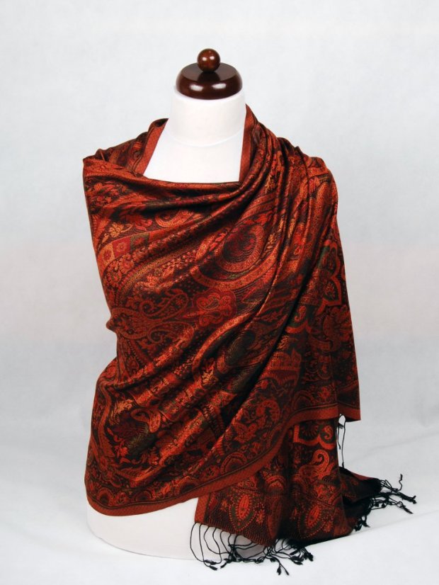 Hodvábny šál Super veľký čierno-medený