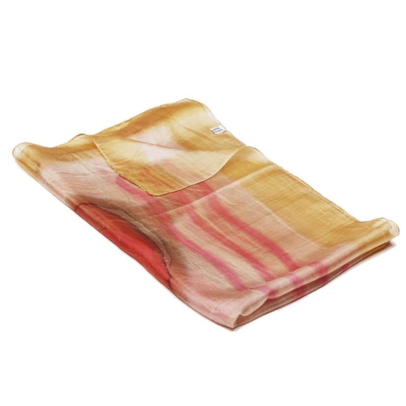 Handgemalter Seidenschal beige mit Rosa und Goldfarbe