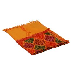 Kašmírsky vlnený šál Jate M tmavožltý s výšivkou s oranžovou